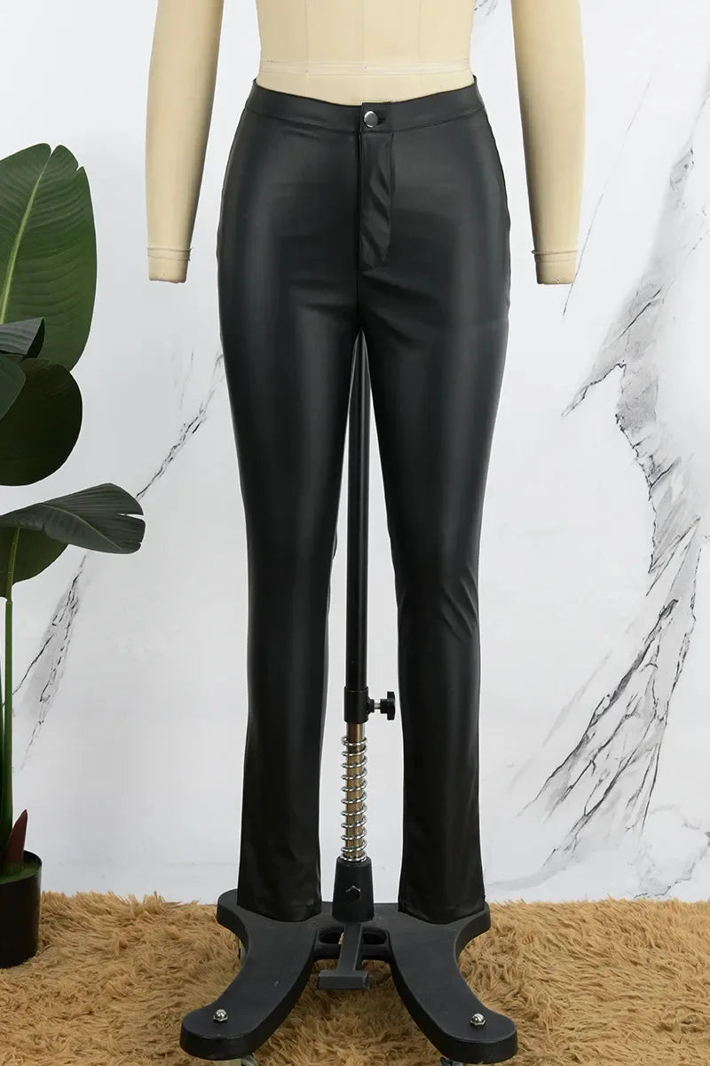 Pantalon Femme Taille Haute Slim – Effet Cuir PU Brillant – Coupe Skinny Style Européen - BLACKBEARD OUTDOOR INDUSTRIES