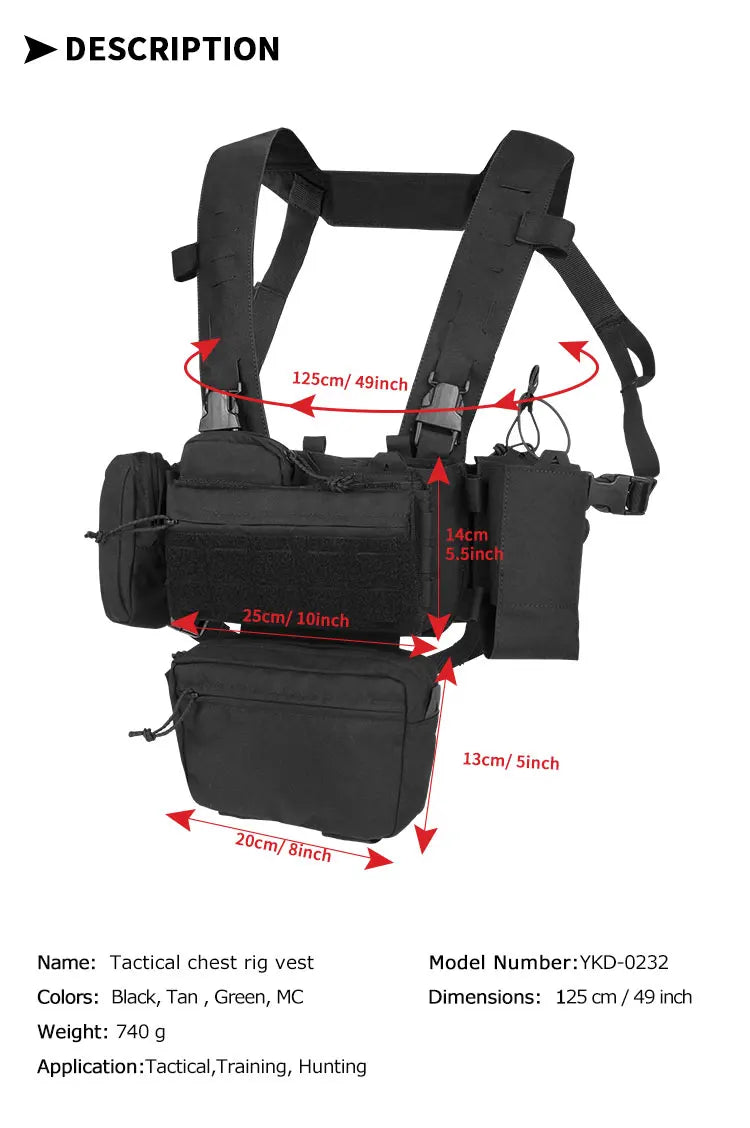 YAKEDA – Chest Rig Tactique Modulaire | Gilet Mini-Rig Léger avec Système de Dégagement Rapide Ma boutique
