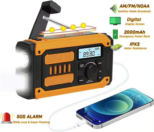 Radio d’Urgence Solaire Portable AM/FM/NOAA avec Manivelle, SOS et Chargeur Power Bank 2000mAh Ma boutique