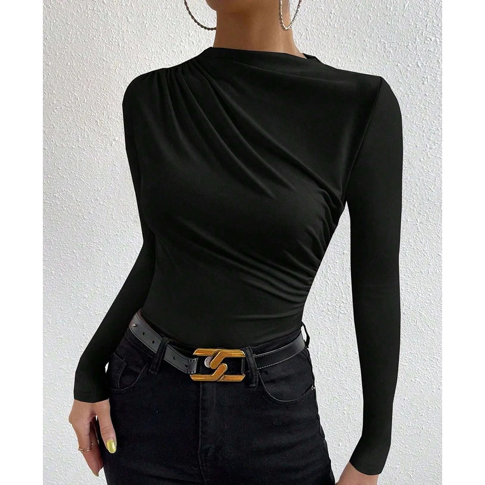T-shirt Femme Manches Longues à Volants | Style Casual Chic | Col Rond | Mia Muse – Automne / Hiver - BLACKBEARD OUTDOOR INDUSTRIES