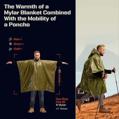 Kit de 4 Ponchos d'Urgence – Film Thermique Isolant et Imperméable – Couverture de Survie Réfléchissante - BLACKBEARD OUTDOOR INDUSTRIES