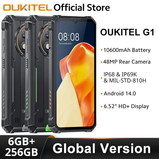 OUKITEL G1 Rugged Smartphone – Global Version 6.52" HD+ | 10600mAh | 6GB + 256GB | Android 14 | 48MP + 2MP Caméra - BLACKBEARD OUTDOOR INDUSTRIES