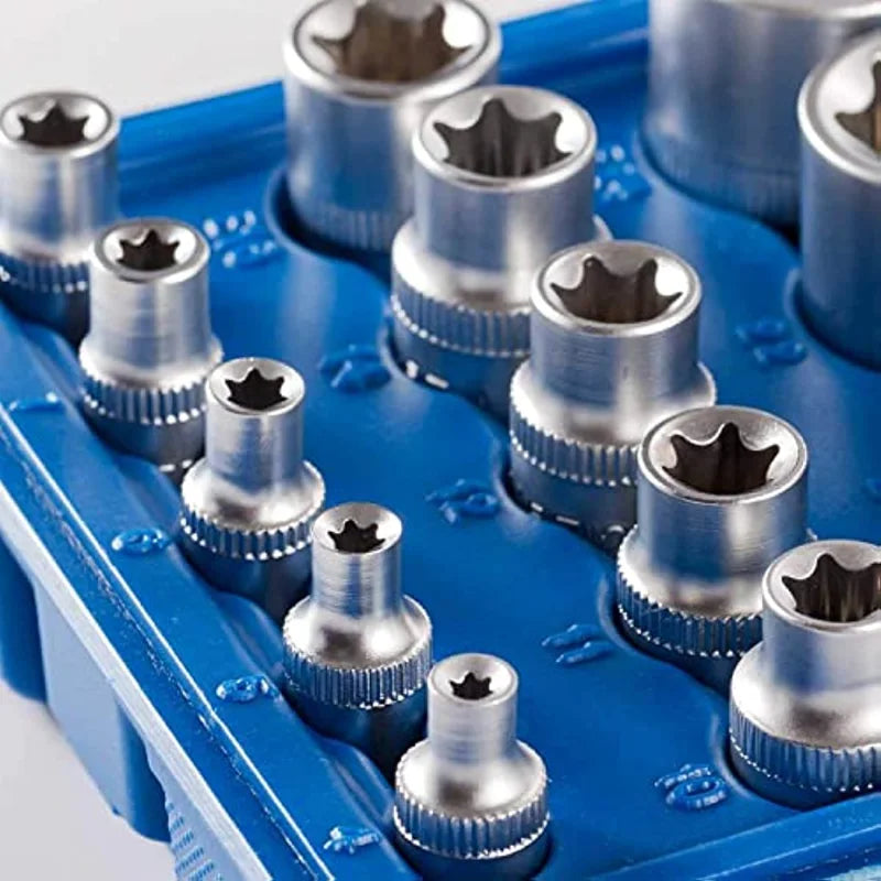 Jeu de Douilles Femelles Torx E4 à E24 – 14 Pièces | Douilles Étoile Externe (E-Torx) en Acier Chrome Vanadium - BLACKBEARD OUTDOOR INDUSTRIES