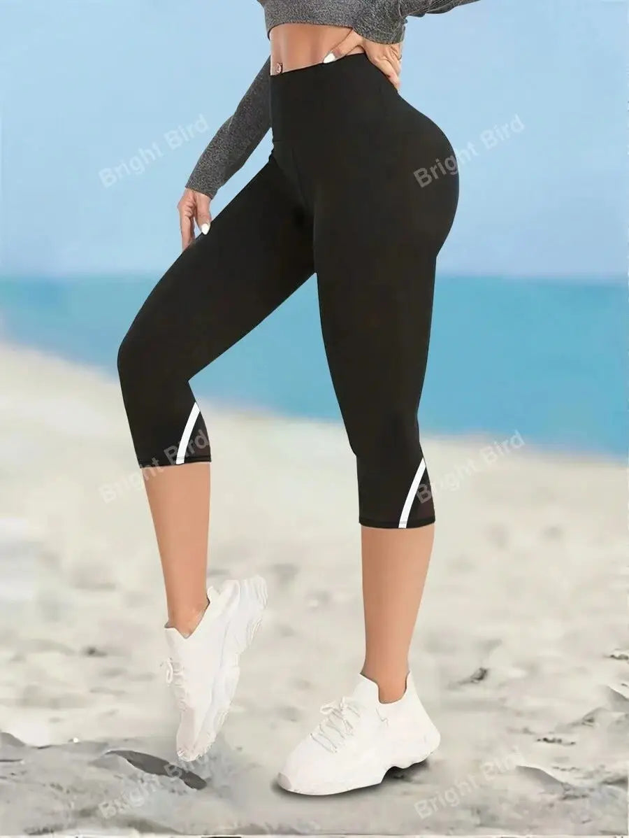 Legging Femme 3/4 Taille Haute avec Tulle Respirant – Gainant et Confortable pour Yoga et Fitness - BLACKBEARD OUTDOOR INDUSTRIES