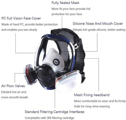 Masque à Gaz Chimique 6800 — Respirateur Anti-poussière et Anti-buée avec Filtres pour Gaz Organiques, Gaz Acides, Ammoniac et Soudure - BLACKBEARD OUTDOOR INDUSTRIES