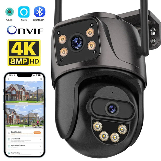 Caméra de Surveillance 4K 8MP PTZ WiFi Double Objectif | Vision Nocturne Couleur | Détection Humaine | Audio Bidirectionnel | iCSee Ma boutique