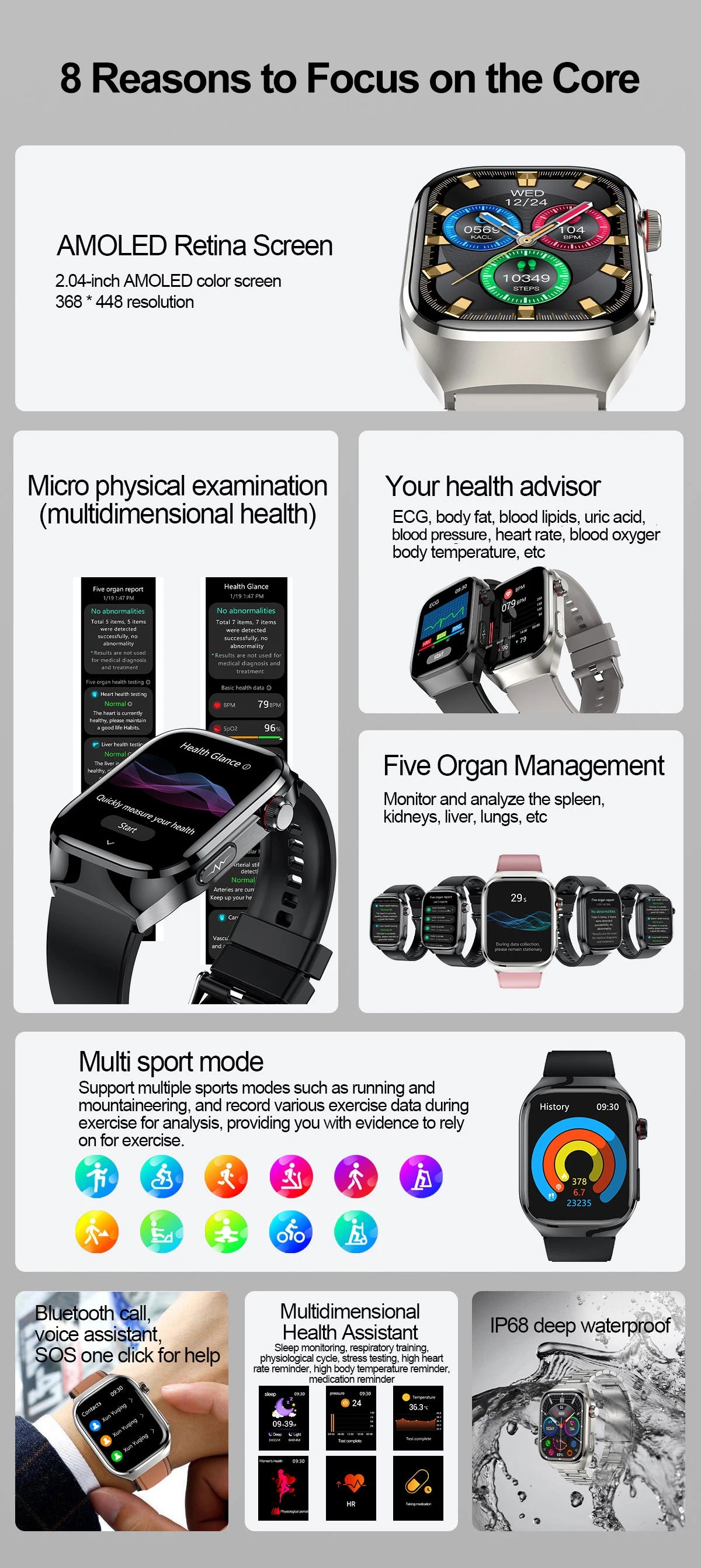 Montre Connectée Homme 2025 – Suivi Santé Avancé ECG+PPG – Surveillance Acide Urique & Lipides – Appels Bluetooth – Écran 2.04” AMOLED – Pour Android & iOS - BLACKBEARD OUTDOOR INDUSTRIES