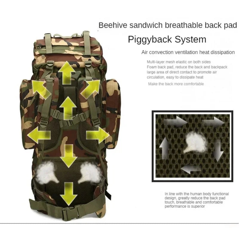 Sac à Dos de Randonnée 70L Imperméable avec Housse de Pluie – Grand Sac de Camping et Escalade - BLACKBEARD OUTDOOR INDUSTRIES