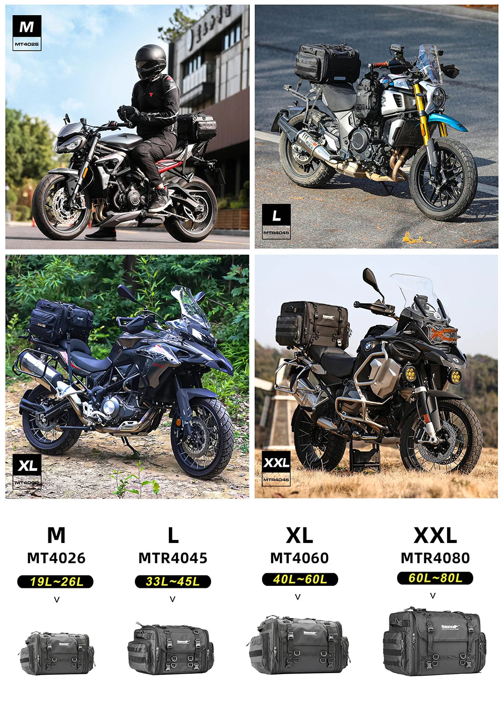sacoche de voyage pour moto Rhinowalk 19L / 80L Ma boutique