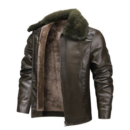 Winter Men Fleece Motor Biker Leather Jacket Man Lapel Thick Outwear Leather Coat Man Vintage Formal Fashion Leather Windbreaker BLACKBEARD OUTDOOR INDUSTRIES
