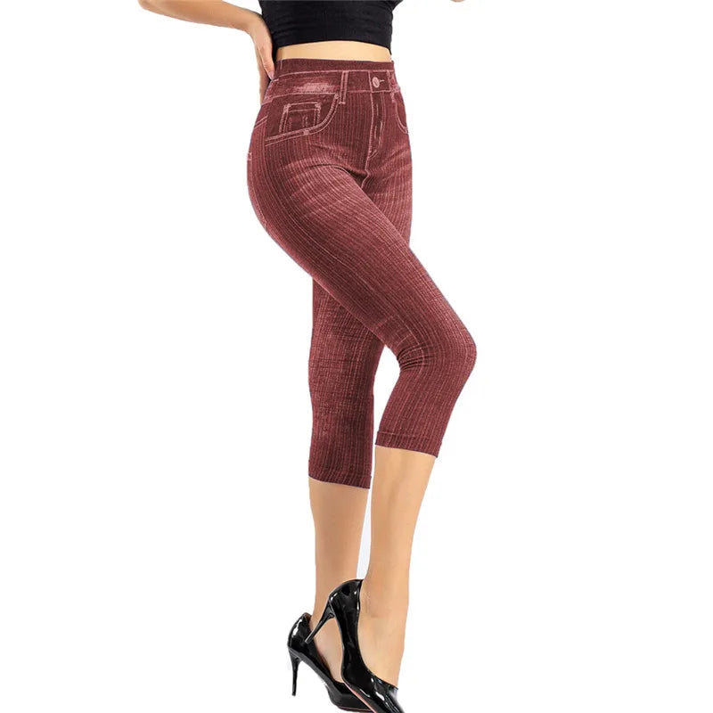 Leggings Femme Imprimé Jean — Style Slim, Extensibles, Faux Denim, Long ou Court, Été - BLACKBEARD OUTDOOR INDUSTRIES