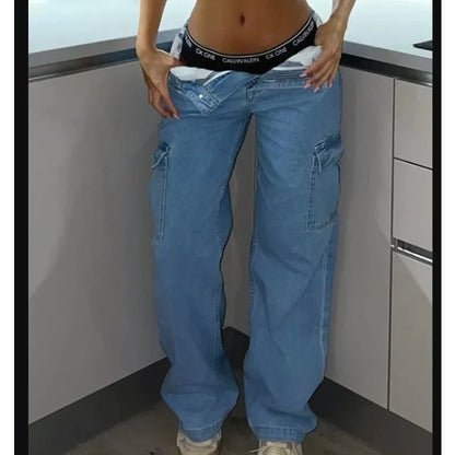 Jean Taille Haute Élastique Femme – Jean Cargo Détente en Denim, Poches Pratiques – Pantalon Slim et Confortable pour le Travail et les Loisirs - BLACKBEARD OUTDOOR INDUSTRIES