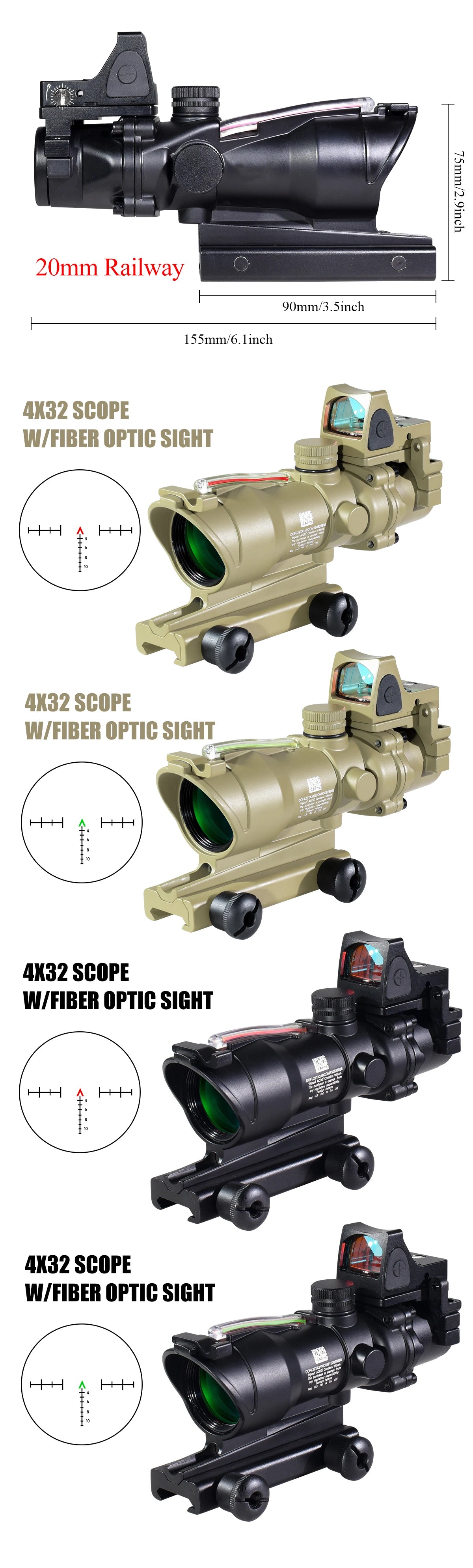Lunette de Visée 4x32 Red Dot avec Fibre Optique - BLACKBEARD OUTDOOR INDUSTRIES