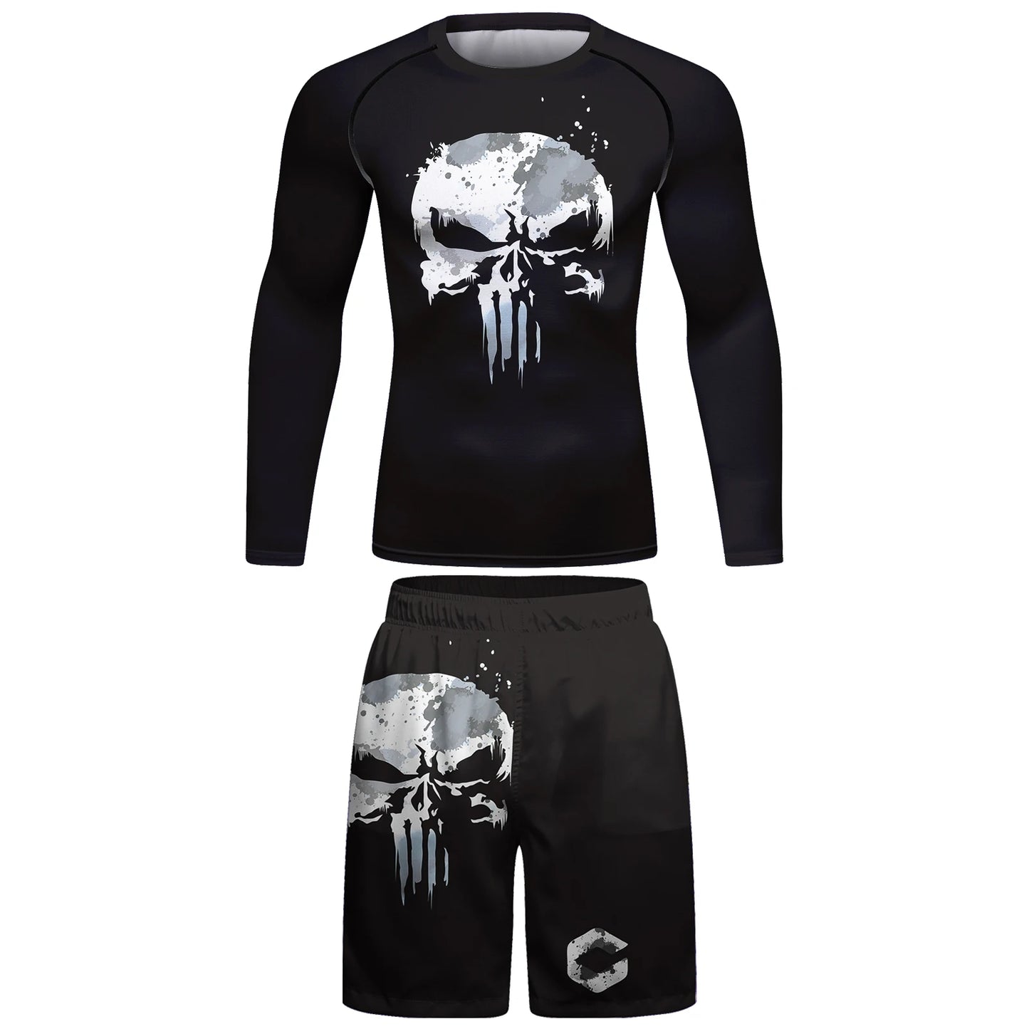 Ensemble T-shirt et Pantalon MMA Jiu Jitsu Skull pour Homme – Rashguard BJJ, Grappling Brésilien, Shorts MMA, Vêtements de Gym, Gi de Boxe, Maillots Muay Thai - BLACKBEARD OUTDOOR INDUSTRIES