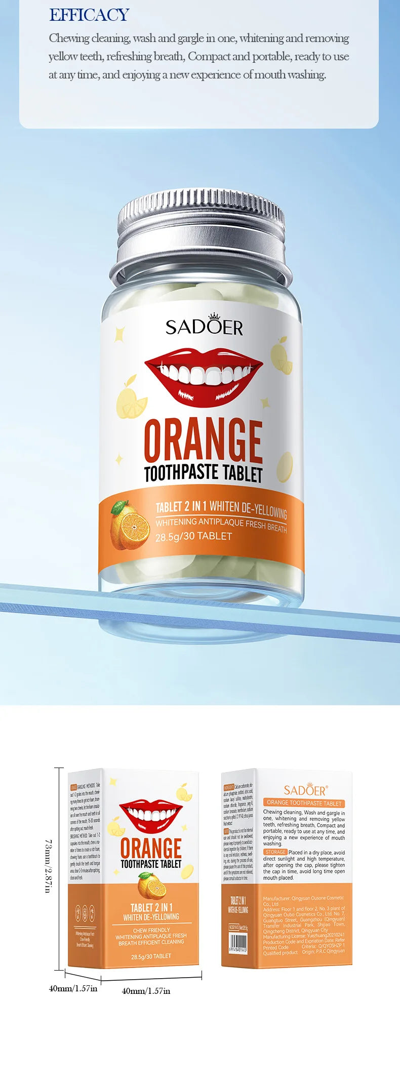 Dentifrice Solide en Capsules – Saveur Orange - BLACKBEARD OUTDOOR INDUSTRIES