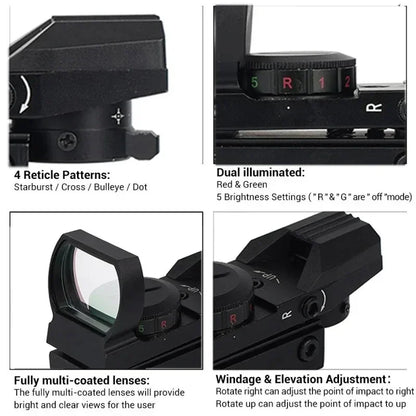 Viseur Reflex 1X40 HD101 Red Dot Sight — 4 Réticules Rouge/Vert pour Rail 11 mm ou 20 mm - BLACKBEARD OUTDOOR INDUSTRIES