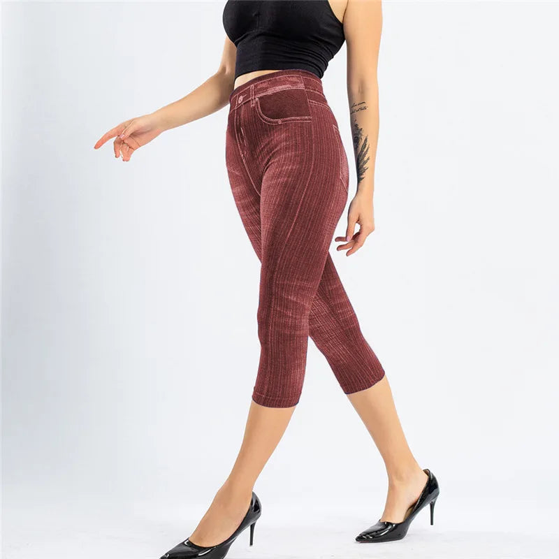 Leggings Femme Imprimé Jean — Style Slim, Extensibles, Faux Denim, Long ou Court, Été - BLACKBEARD OUTDOOR INDUSTRIES