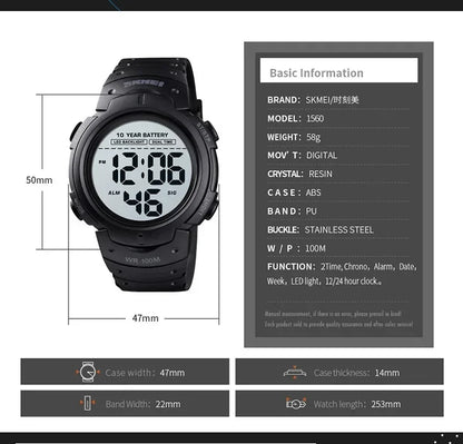SKMEI 1560 – Montre Digitale Homme 100M Étanche - BLACKBEARD OUTDOOR INDUSTRIES