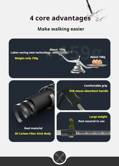 Naturehike Bâton de Randonnée 3 Sections – Fibre de Carbone 3K Ultraléger, Réglable, Pointe Tungstène – Modèle EXT1 - BLACKBEARD OUTDOOR INDUSTRIES