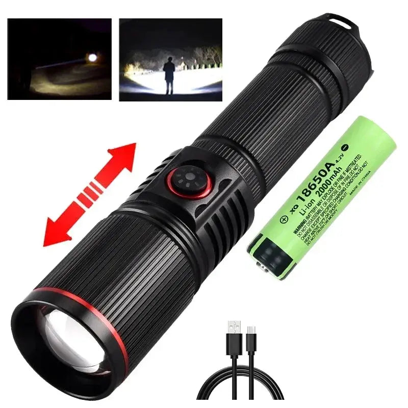 Lampe Torche LED 1500 Lumens – Rechargeable USB-C | 30W Haute Puissance | Zoom Réglable | IPX6 Étanche | Pour Camping, Chasse, Pêche, Randonnée Ma boutique