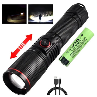 Lampe Torche LED 1500 Lumens – Rechargeable USB-C | 30W Haute Puissance | Zoom Réglable | IPX6 Étanche | Pour Camping, Chasse, Pêche, Randonnée Ma boutique