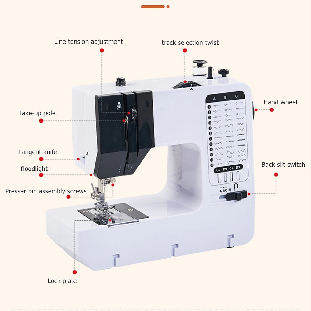 Machine à Coudre Portable pour Débutants - Kit de Réparation Électrique pour Maison avec 12 Points, Pédale, Couleur Blanche BLACKBEARD OUTDOOR INDUSTRIES