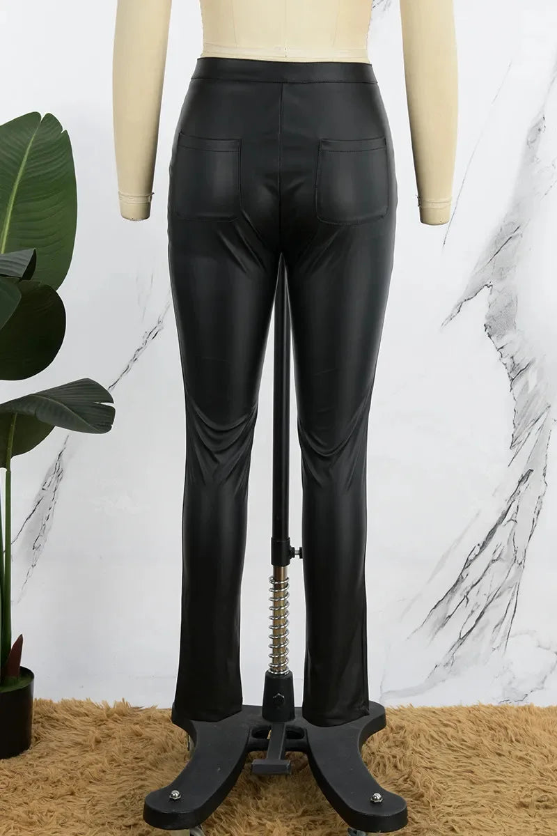 Pantalon Femme Taille Haute Slim – Effet Cuir PU Brillant – Coupe Skinny Style Européen - BLACKBEARD OUTDOOR INDUSTRIES