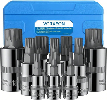 Coffret 10 Pièces XZN Triple Square Spline Bit Socket – Embouts M4 à M18 avec Boîte de Rangement Renforcée - BLACKBEARD OUTDOOR INDUSTRIES