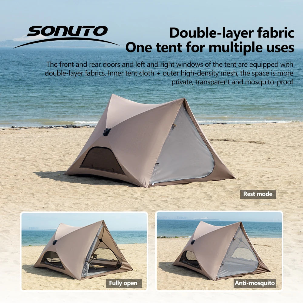Tente de Camping Familiale 2-4 Personnes, Montage Rapide, Imperméable, Coupe-Vent, Protection Solaire, Portable, Légère, Oxford 210D, Plage d’Été - BLACKBEARD OUTDOOR INDUSTRIES