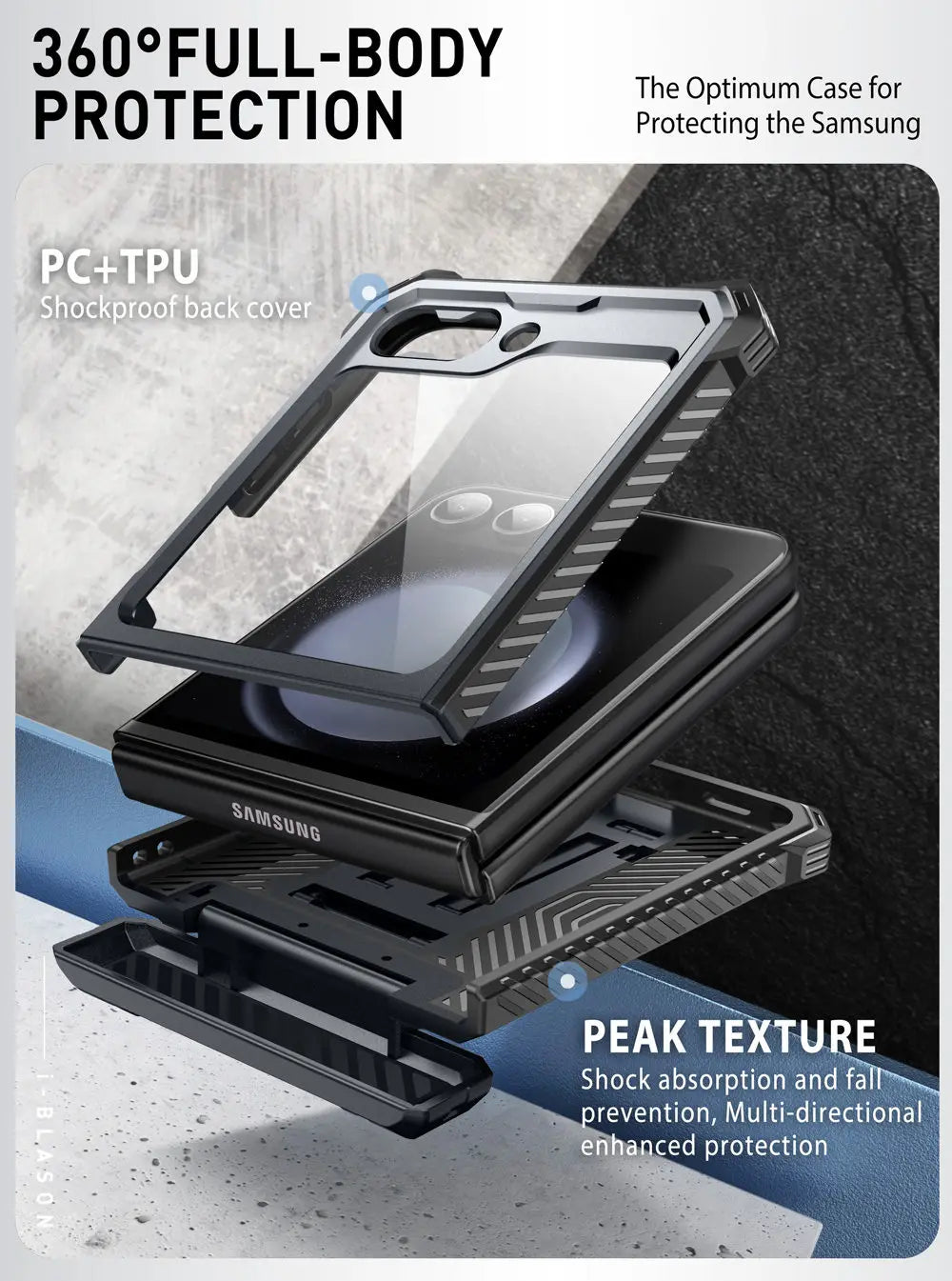 I-BLASON For Samsung Galaxy Z Flip 7 FE/6/5 Case Armorbox Full-Body Military Protection Phone Case with Screen Protector & Stand BLACKBEARD OUTDOOR INDUSTRIES