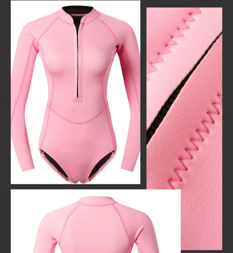 Combinaison Femme Néoprène 2 mm – Manches Longues Rose, Surf, Plongée, Snorkeling - BLACKBEARD OUTDOOR INDUSTRIES
