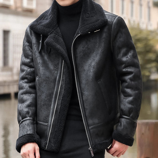 Veste en Cuir PU pour Homme avec Doublure en Cachemire – Manteau en Cuir Motard d'Hiver Épais et Chaud pour Hommes BLACKBEARD OUTDOOR INDUSTRIES
