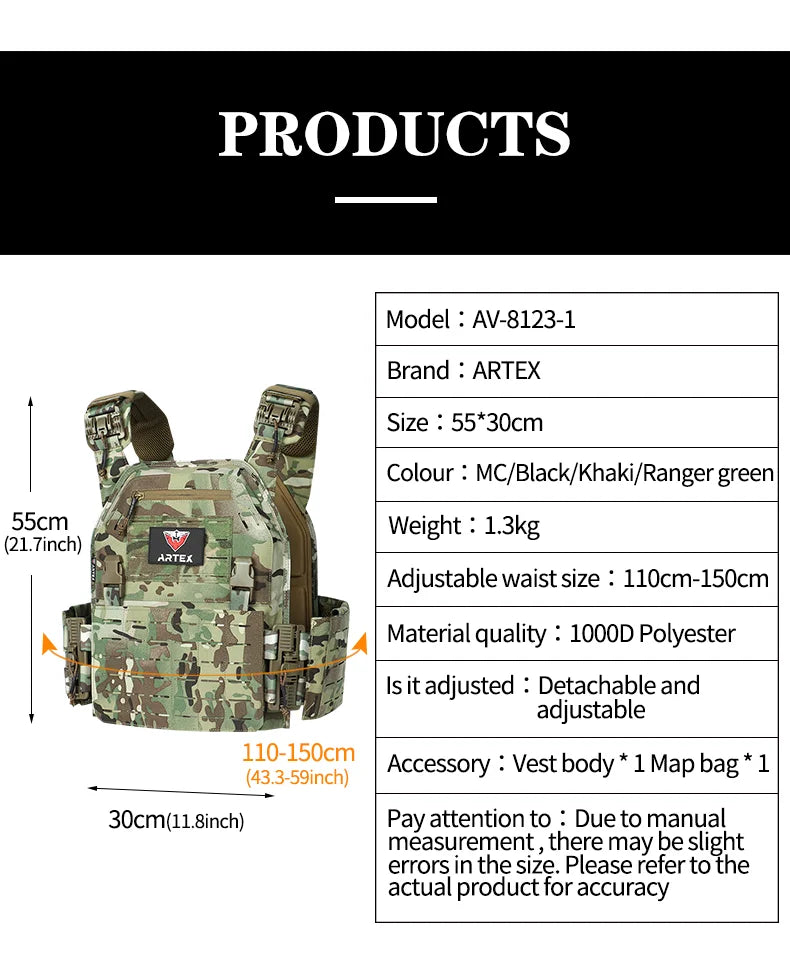 Gilet Tactique ARTEX - Gilet de Combat Léger à Libération Rapide - Porte-Plates 1000D en Polyester avec Système MOLLE - Chaleco Tactico - Gilet Militaire BLACKBEARD OUTDOOR INDUSTRIES