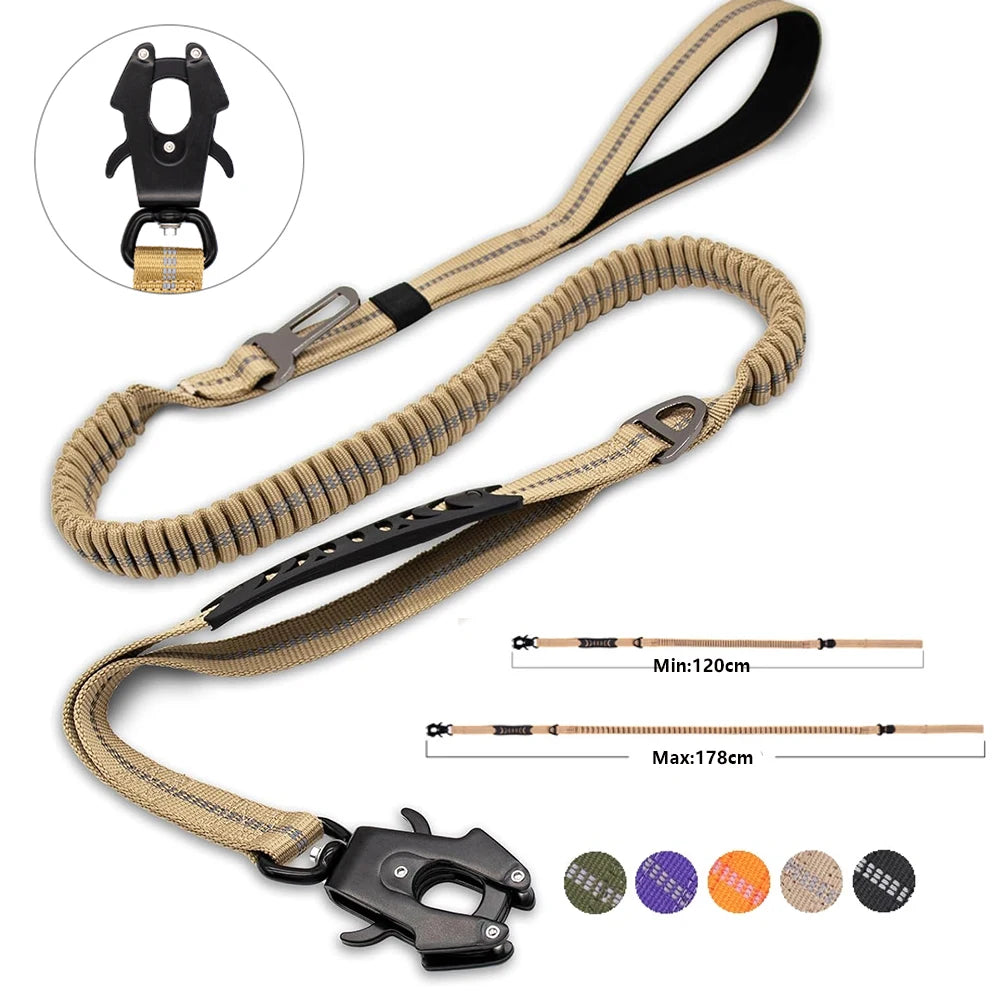 Laisse Tactique Élastique Réfléchissante avec Amortisseur de Chocs et Ceinture de Sécurité – Spécial Grands Chiens Ma boutique