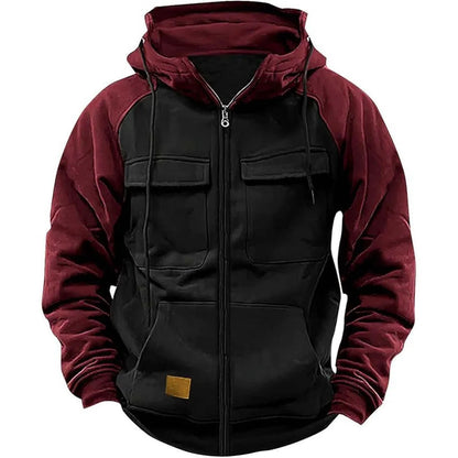 Sweat-shirt Tactique à Capuche pour Homme - Zip, Patchwork, Poches Multiples, Veste de Voyage Automne-Hiver BLACKBEARD OUTDOOR INDUSTRIES