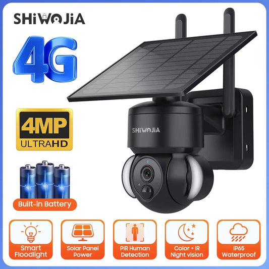 Caméra de Surveillance Solaire 4MP SHIWOJIA – 4G / WiFi | Batterie 7500mAh | PTZ 360° | Vision Nocturne Couleur | Audio Bidirectionnel | Étanche IP65 Ma boutique