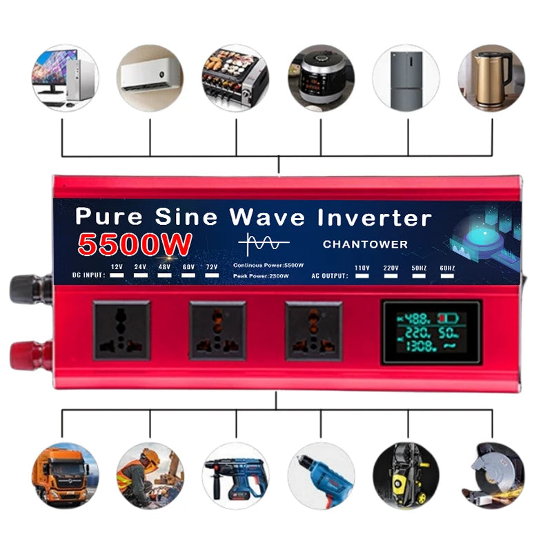 Onduleur Pur Sinus 5500W / 5000W – DC 12V/24V/48V/60V/72V à AC 110V/220V - BLACKBEARD OUTDOOR INDUSTRIES