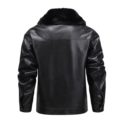 Winter Men Fleece Motor Biker Leather Jacket Man Lapel Thick Outwear Leather Coat Man Vintage Formal Fashion Leather Windbreaker BLACKBEARD OUTDOOR INDUSTRIES