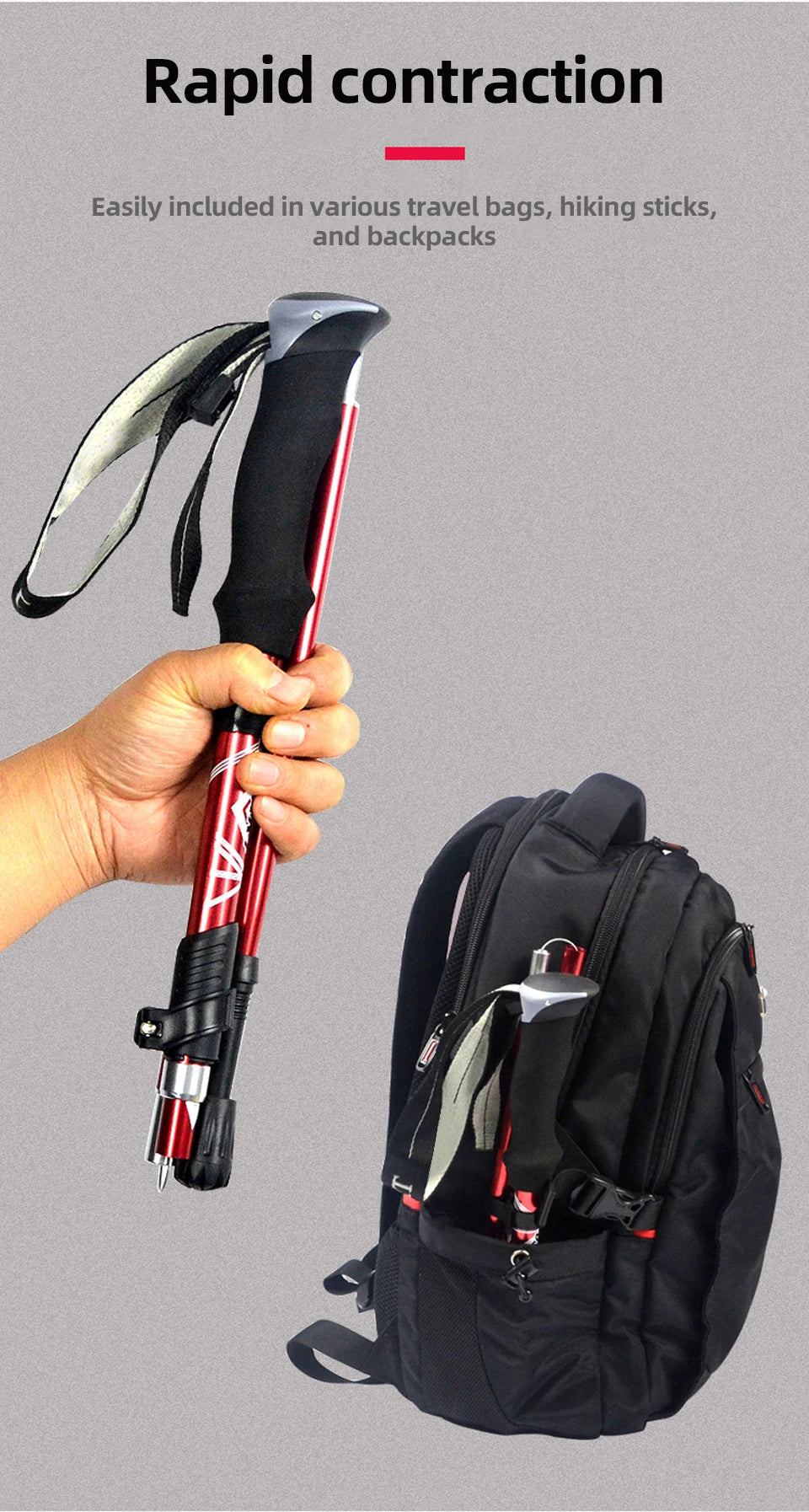 Bâton de Randonnée Pliable 5 Sections – PACOONE | Léger, Télescopique & Portable – 130 cm - BLACKBEARD OUTDOOR INDUSTRIES