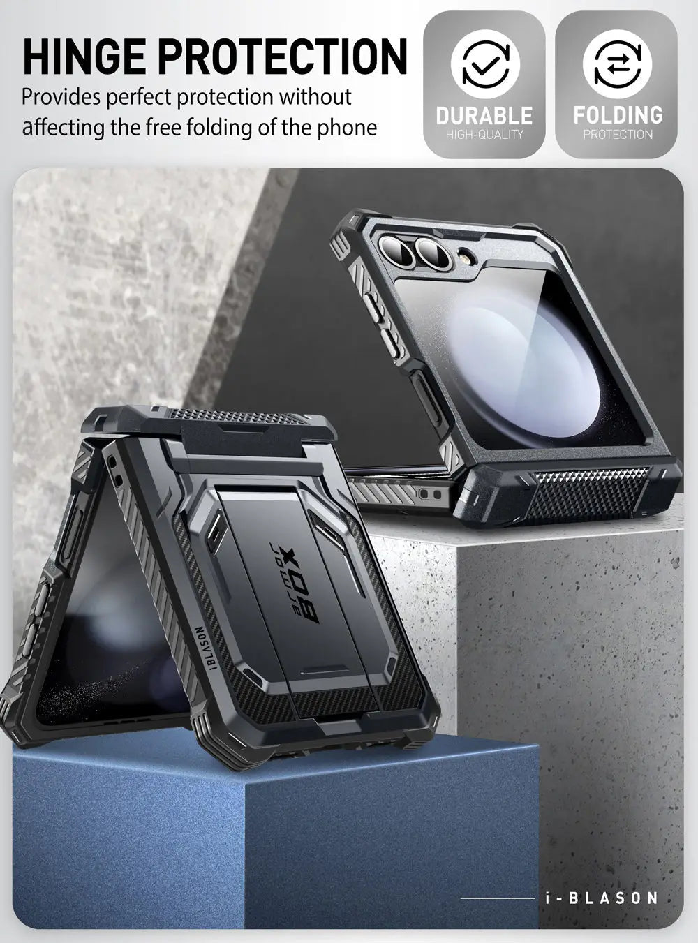 I-BLASON For Samsung Galaxy Z Flip 7 FE/6/5 Case Armorbox Full-Body Military Protection Phone Case with Screen Protector & Stand BLACKBEARD OUTDOOR INDUSTRIES