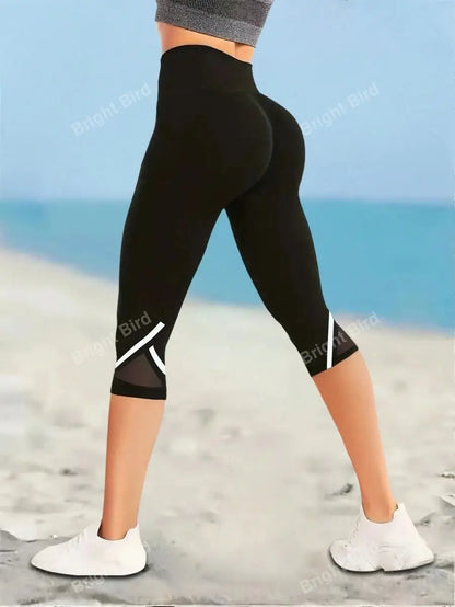 Legging Femme 3/4 Taille Haute avec Tulle Respirant – Gainant et Confortable pour Yoga et Fitness - BLACKBEARD OUTDOOR INDUSTRIES