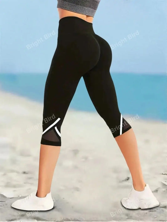 Legging Femme 3/4 Taille Haute avec Tulle Respirant – Gainant et Confortable pour Yoga et Fitness - BLACKBEARD OUTDOOR INDUSTRIES