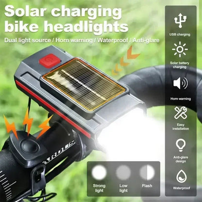 phare avant de vélo solaire a éclairage double faisceau avec avertisseur sonore Ma boutique