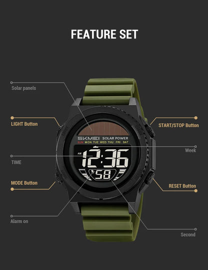 Montre Digitale Sportive Homme SKMEI 2358 – Énergie Solaire, Étanche 5Bar, Chronographe - BLACKBEARD OUTDOOR INDUSTRIES