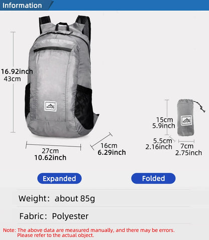 Sac à Dos Pliable 18L Ultra-Léger – Sac de Voyage, Randonnée, Cyclisme et Escalade - BLACKBEARD OUTDOOR INDUSTRIES