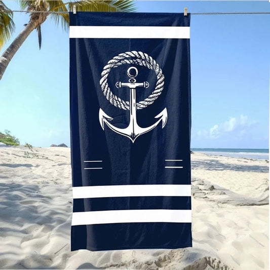 Serviette de Plage Bleu Marine avec Motif Ancre et Corde – L'Accessoire Incontournable pour vos Jours à la Plage BLACKBEARD OUTDOOR INDUSTRIES