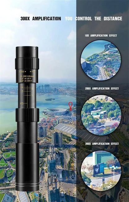 Monoculaire Haute Définition 10-300x40 avec Prismes BAK4 – Télescope Professionnel Portable Zoom Longue Portée 4K pour Camping, Observation et Aventures Extérieures - BLACKBEARD OUTDOOR INDUSTRIES