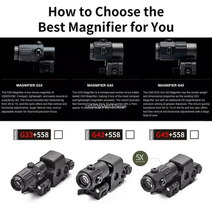 558 Viseur Holographique à Point Rouge avec Magnificateur 3X/5X G33/G43/G45 - Rail 20mm & Système de Fixation Rapide Ma boutique