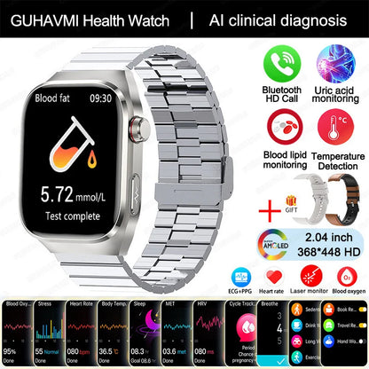 Montre Connectée Homme 2025 – Suivi Santé Avancé ECG+PPG – Surveillance Acide Urique & Lipides – Appels Bluetooth – Écran 2.04” AMOLED – Pour Android & iOS - BLACKBEARD OUTDOOR INDUSTRIES