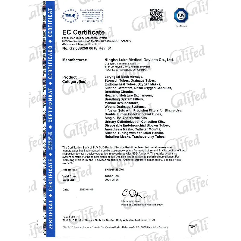 Califed Tube de Trachéostomie – PVC de Qualité Médicale, Stérilisé, Jetable avec Cuff Standard pour Hôpital Ma boutique